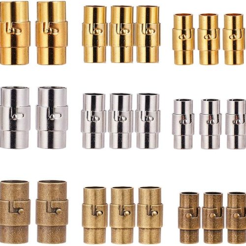 1 SUNNYCLUE 1 Box 64Pcs 32 Sets 4 Color Clasps 3 Size 4.8mm 6mm 8mm Leather Cord End Cap Kumihimo End Cap for Jewelry Men Women Necklace Bracelet DIY Making Supplies Crafts Fixed Mixed Color Size
