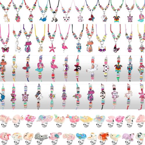 1 Sherr 72 Pcs Little Girls Jewelry Sets Dresses up Jewelry for Kids Toddler 4-6 6-8, Adjustable Unicorn Animal Dress up Bracelets Necklaces Rings for Birthday Gifts Party Favor