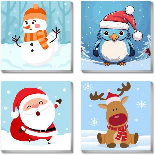 1 Canrichshop 4 Pack Framed Paint by Numbers Kit for Kids,Christmas Painting Kits for Kids Ages 4-8,Easy Paint by Number Kid Paint for Beginner,DIY Acrylic Oil Painting Kit for Wall Decor(8X8inch)