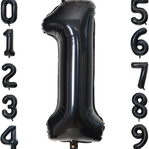 40 Inch Black Number Balloon 1, Large Number Foil Balloons Mylar for Girl Boy Birthday Party Celebration Decorations Supplies, Digital Balloons for Wedding Anniversary Events Decorations