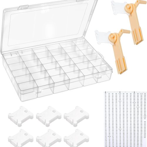 Prasacco Embroidery Floss Organizer 150 Bobbins 36 Compartment Storage Box with Bobbin Winder and Coding Stickers for Craft DIY Embroidery Cross Stitch Supplies