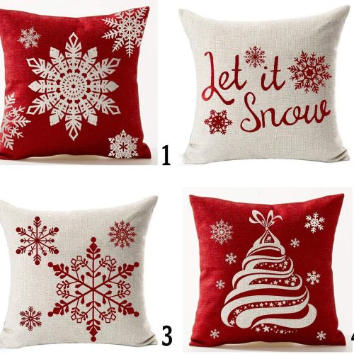 Andreannie Set of 4 Throw Pillow Cover Christmas Beige Shadow Let It Snow Snowflakes Red Cotton Linen Throw Pillow Case Cushion Cover for Sofa Bed Couch Home Decor Square 18 X 18 Inches(Blood Red)
