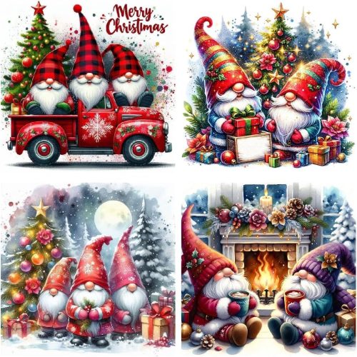 Canrichshop 4 Pack Gnomes Diamond Art Painting Kits for Adults,Christmas Gnome Diamond Painting Kits for Beginners,5D Full Drill Diamond Dots,Gem Art Crafts for Adults Wall Decor 14x14inch