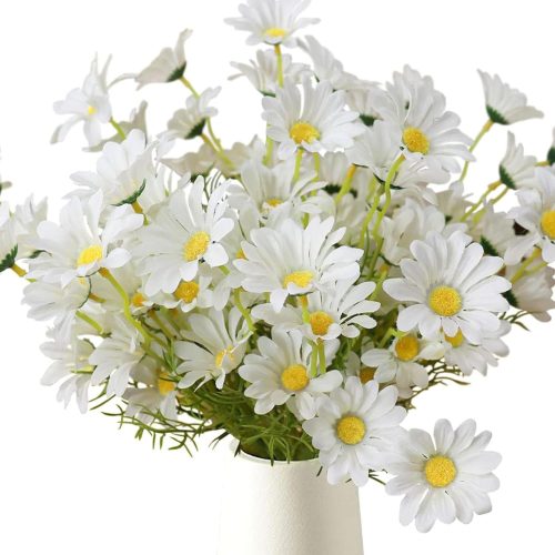 1 Artificial Flowers 8 Bundles 20” White Artificial Daisy Flowers UV Resistant Outdoor Fake Wildflowers with Stems Faux Greenery Shrubs Plants Arrangements for Home Garden Vase Decor