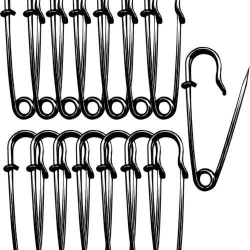 Black Safety Pins Large,55mm/2.17" Large Safety Pins Pack of 15Pcs Heavy Duty Big Safety Pin for Clothes Giant Safety Pin Available for Thick Fabric,Leather,Diapers Fixed Blankets,Shawl