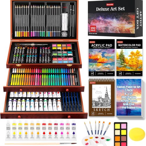 Art Supplies, 192-Pack Deluxe Art Set Drawing Painting Supplies Kit with Acrylic Pad, Watercolor Pad, Sketch Book, Canvases, Acrylic Paint, Crayons, Pencils, Gifts for Artist Adults Teen Kids