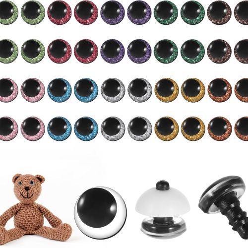 BOHUIZ 120 Pcs 3D Glitter Eyes for Crochet Animals, 12mm Plastic Safety Eyes for Amigurumi with Washers Craft Crochet Doll Eye for Plush Toy Teddy Stuffed Animals DIY Gifts Doll Decorations