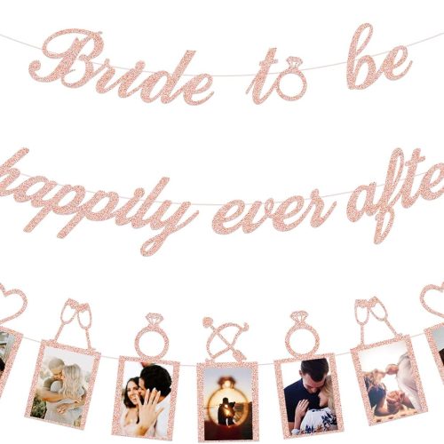 Concico Bridal Shower Decorations - Bride to be happily ever after Banner and Photo Banner for Bridal Shower/Wedding/Engagement Party Kit Supplies Decorations decor(Rose Gold)