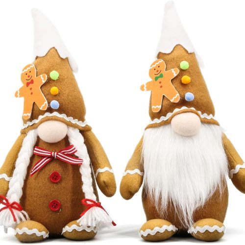 1 Lovinland Christmas Gingerbread Man Gnomes Plush Couple - Xmas Gnomes Elf Tomte Ornaments Doll Set - Christmas Decorations - Xmas Decorations for Home Indoor - Gingerbread Man