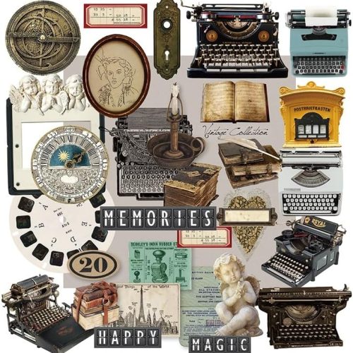 1 CATaireen Vintage Junk Journal Items Kit Pre Cut Paper Cards Cutout Cardstock Art Aesthetic Decor Hollow Out Craft Elements Small Embellishments Supplies for Adults Scrapbook Pack (Typewriter)