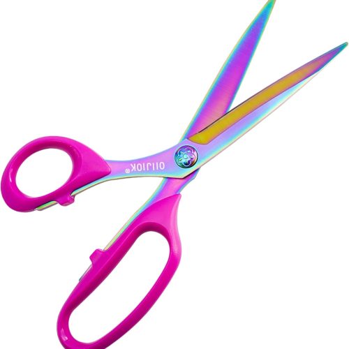 1 Modern Pink ABS Handle Left Handed Scissors, 9.5 Inch All Purpose Stainless Steel Blades, Titanium Coated, Perfect for Office, Home, and School Arts Crafts