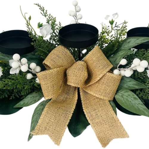 1 Candle Holders Centerpiece for Table,3 Wick Candle Holder with Gypsophila Artificial Flower,Artificial Magnolia,Freesia and Holly Berries for Table Centerpiece Decor,Dining Room Decor,Desktop Decor