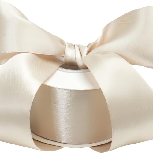 1 Champagne Satin Ribbon - 2 Inch Double Faced Thick Nude Champagne Silk for Wedding Decor, Gift Wrapping, Party Favors, Flower Arrangements, Craft Supplies, Bows - 25 Yards
