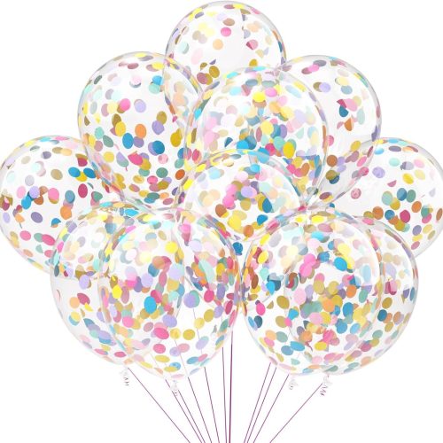 1 Rainbow Confetti Balloons, 25 Pcs 12 Inch Thickened Clear Latex Balloon with Confetti Inside for Birthday Party Baby Shower Graduation Engagement Bridal Shower Decorations Supplies (Paper Confetti)