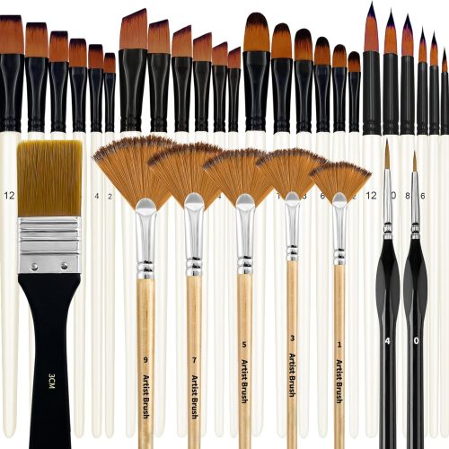 1 Bougimal 32 Pcs Paint Brushes for Acrylic Painting, Premium Nylon Bristles with Round, Filbert, Flat, Fan, Angle, Fine Detail Brush, Paint Brush Set for Acrylic, Oil, Watercolor