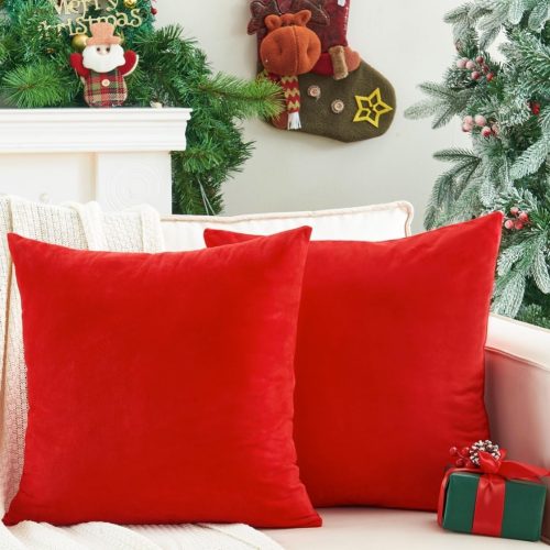 1 Pack of 2 Christmas Red Pillow Covers 18x18 Inch Decorative Throw Pillow Cover, Velvet Pillowcases for Couch Sofa Bed, Home Boho Decor, Modern Soft Cushion Covers