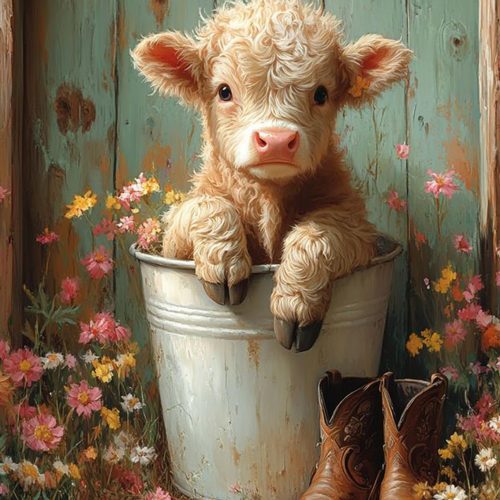 1 MBNTJHT DIY Cute Cow Paint by Numbers Kit for Adults Beginners,Simple Highland Cow Paint by Number Kits on Canvas,Flowers Digital Oil Painting Kits for Home Wall Decor 16X20 Inch.