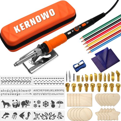 1 Wood Burning Kit, K KERNOWO 76Pcs Pyrography Wood Burning Tool Kit 60W Adjustable Temperature Wood Burner Pen, DIY Creative Tools Stippling Kit for Embossing, Carving, Pyrography for Beginners