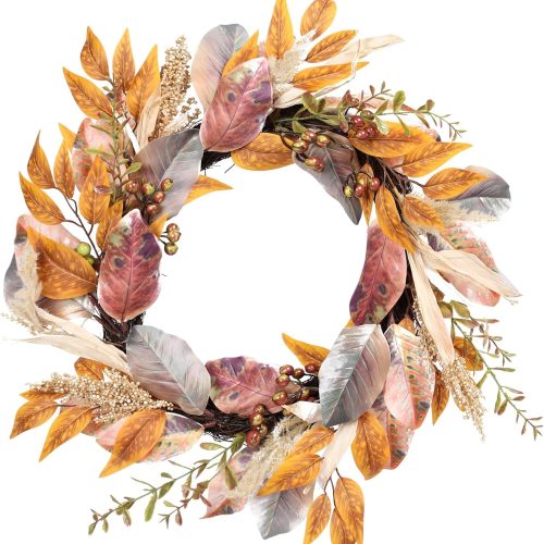 1 Yinns Fall Wreaths for Front Door - 23" Autumn Harvest Wreath Artificial Wreath with Berries and Maple Leaves Fall Decorations for Home, Indoor, Outdoor, Wall, Thanksgiving Decorations