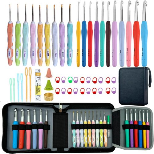 1 Mdoker 21 Sizes Crochet Hooks Set,Ergonomic Crochet Hook with Case for Arthritic Hands,Complete Crochet Set for Beginners & Crochet Lovers(0.8mm-10mm)