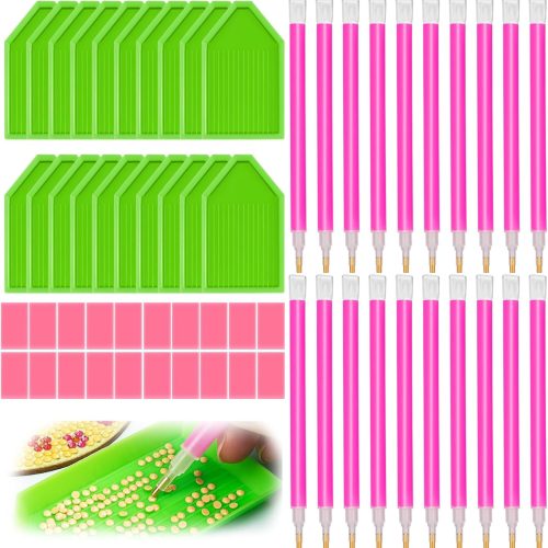 1 60PCS Diamond Art Painting Tools 5D Diamond Art Wax Accessories with 20 Drill Pen Grip Tray, Diamond Painting Kits for Kids Adults DIY Diamond Painting Crafts