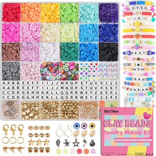 1 BestNow Clay Beads Bracelet Making Kit 5000 Pcs Friendship Bracelet Kits Flat Beads for Jewelry Making Polymer Heishi Beads Set for Bracelet Necklace DIY Crafts Gift for Girls Ages 6-12