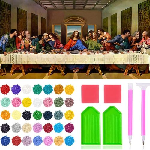 1 5D DIY Diamond Painting Kits for Adults, Large Size Full Drill Diamond Arts Rhinestone Pasted, DIY Painting Diamond Dot Arts Crafts for Home Wall Decor Gift, 15.8"x33.5" (The Last Supper)