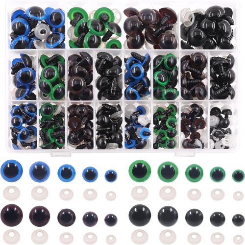 1 Rustark 224 Sets Plastic Safety Eyes Stuffed Crochet Eyes Craft Doll Eyes Kit with Washers for DIY Crafts Projects 10 12 14 16 18mm Green Blue Black Bronze