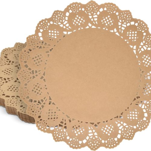 1 Gift Boutique 300 Pack Rustic Round Paper Place Mats 12" Disposable Light Brown Kraft Doilies Lace Scallop Doily for Cakes Desserts Table Party Decor