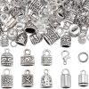 1 SUNNYCLUE 1 Box 230Pcs Cord End Caps Tibetan Antique Silver Leather Kumihimo Bracelets Supplies Glue in Crimp Tube Barrel End Tip Lobster Clasps Jump Rings Cord Terminator for Jewelry Making Kit