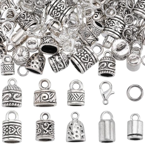 1 SUNNYCLUE 1 Box 230Pcs Cord End Caps Tibetan Antique Silver Leather Kumihimo Bracelets Supplies Glue in Crimp Tube Barrel End Tip Lobster Clasps Jump Rings Cord Terminator for Jewelry Making Kit