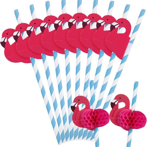 1 HANSGO 50PCS Flamingo Straws, Flamingo Paper Drinking Straws for Tropical Luau Pool Party Supplies Table Decor Birthday Wedding Tableware Decoration