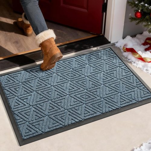 1 Outdoor Mats for Front Door 29.5x17, Stops Mud & Dirt at Entrance, Fits Garage & Patio, All-Weather Waterproof Non Slip Outdoor Indoor Welcome Mat, Mix Blue