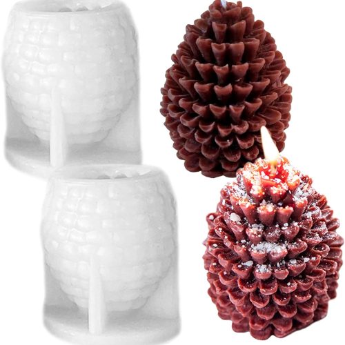 1 2PCS Pine Cone Silicone Candle Mold, 3D Christmas Pinecone Shape Resin Candle Mold, Ornament Mold for Candle Soap Wax Epoxy Resin Casting Polymer Clay Fondant Chocolate Cake Gift Home Decor