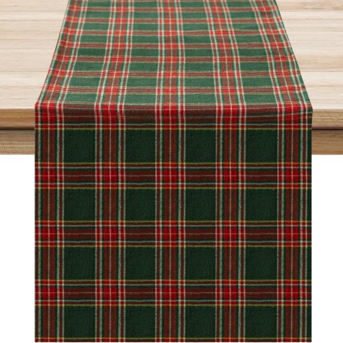 1 Christmas Checkered Tartan Table Runner - Green Buffalo Plaid Xmas Stain Resistant Washable Table Decoration for Dining/Parties/Holiday Decor, 13 x 36 Inch