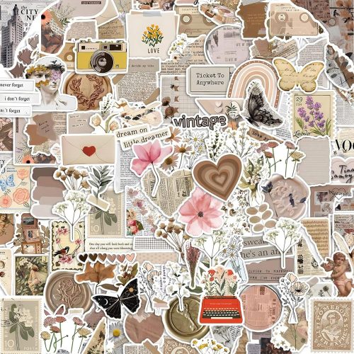 120Pcs Mixed Vintage Stickers, Waterproof Scrapbook Aesthetic Sticker for Daily Planner, Water Bottles, Handbook Junk Journal Stickers, Scrapbooking Journaling Supplies for DIY Paper Crafts