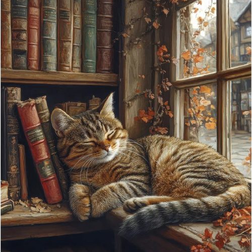 1 Sleeping Cat Paint by Numbers Kit for Adults - Bookshelf Paint by Numbers for Adults Beginner, DIY Acrylic EasyPainting by Number on Canvas Home Wall Decor 16”W x 20”L