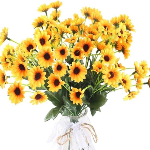 Sunflowers Artificial Flowers Fake Fall Flowers Faux Flowers Silk Flower Arrangements for Indoor Outdoor Home Kitchen DIY Table Centerpieces Wedding Decor（4 Bundles）