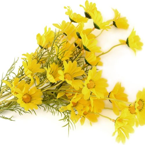 1 Artificial Daisy Flowers 6 Bundles 21” Faux Silk Daisy Flowers with Stems for Home Garden Vase Décor (Yellow)