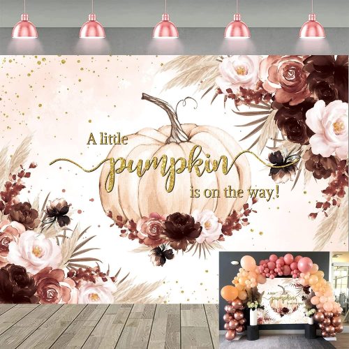 Fall Pumpkin Backdrop for Girl Boho Baby Shower Party Decorations A Little Pumpkin is on The Way Banner Thanksgiving Photography Background Autumn Theme Photo Booth Props (Boho, 7X5FT(82x59inch))