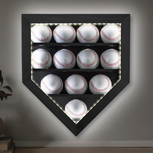 1 Baseball Display Case with Light, LED Baseball Holder Shadow Box for 12 Baseballs Display, HD Acrylic Front UV Protection,Wooden Frame for Collecting Autographed Balls Exquisite Souvenirs