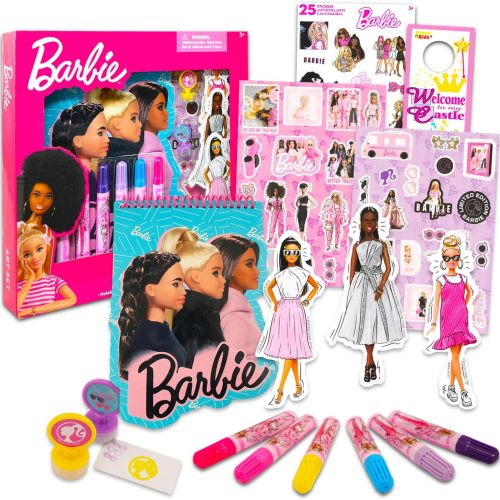 1 Art Set - Bundle with Arts and Crafts Supplies with Notebook, Stickers, Coloring Utensils, More for Kids | Barbie Craft Pack for Girls