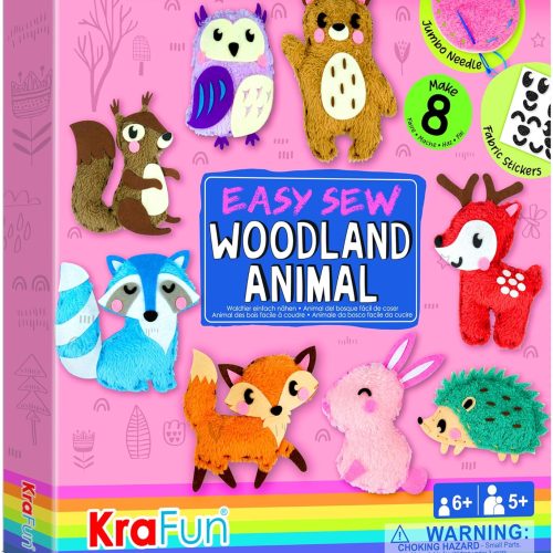 KRAFUN Easy Sewing Kit for Beginner Kids Arts & Crafts, 8 DIY Projects of Stuffed Dolls of Woodland Animals, Bear, Bunny, Fox, Owl, Instructions & Felt, Gift for Girls, Boys, Learn to Sew