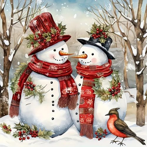 CHWGLFGG 5D Christmas Diamond Art Kits for Adults, Snowman Diamond Painting Kits for Beginners, DIY Full Round Drill Winter Paint by Diamonds Dot Gem Art for Adults, Home Wall Decor 13.7X 13.7 Inch