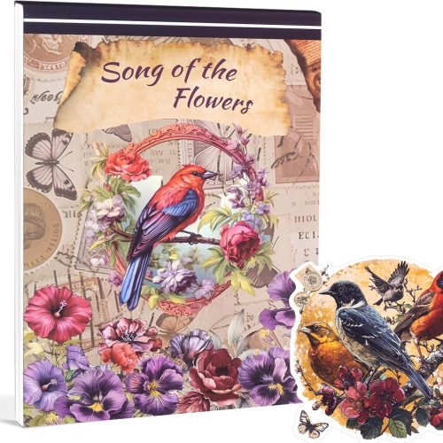 Dizdkizd 177 Pre-Cut Flower and Bird Scrapbook Sticker Book for Adults and Teens, Nature Themed Vintage Aesthetic Sticker Set, Journaling Supplies, Ephemera for Junk Journals