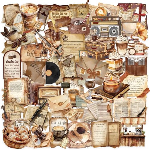 50PCS Cafe Stickers for Cups Water Bottles Journaling Scrapbooking, Icicrim Cute Coffee Stickers Waterproof Vinyl Vintage Decals for Adults Teens Aesthetic Cartoon Stickers