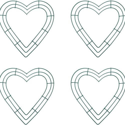 LC LICTOP Heart Shaped Wire Wreath Frame, 10 Inch Metal Floral Decorations for DIY Crafts Wedding Valentine's Day Party Decoration Iron Wreath Form Green, 4Pcs