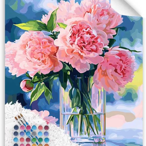 Peonies Paint by Number, Pink Flowers Paint by Numbers Kit for Adults, Floral Acrylic Painting, Plant Canvas Wall Art, Peony Poster for Home Wall Decor - Flower Plants(16x20inch, No Frame)