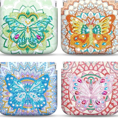 Hsei 4 Pcs Diamond Painting Coin Purse Pouch Leather DIY Rhinestone Paint Handmade Clutch Change Holder Change Purse Diamond Painting Bags for Adults Women Craft Makeup (Mandala, Butterfly)