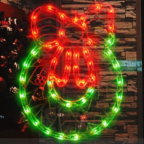 Christmas Window Silhouette Lights, Lighted Wreath Double Sided Decorations with 50 Count Incandescent Mini Light, for Holiday Indoor Wall Door Glass Decor